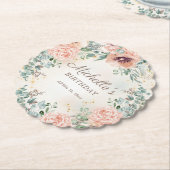 Pink Floral Green Foliage Gold Glitter Birthday Kartonnen Onderzetters (Gekanteld)