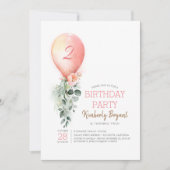 Pink Floral Greenery Balloon Girls Birthday Kaart (Voorkant)