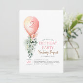 Pink Floral Greenery Balloon Girls Birthday Kaart (Staand voorkant)
