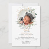 Pink Floral Greenery Baptism Girl Invitation Kaart (Voorkant)