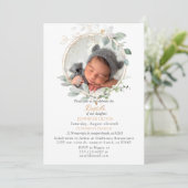 Pink Floral Greenery Baptism Girl Invitation Kaart (Staand voorkant)
