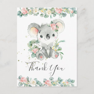 Pink Floral Greenery Cute Koala Dank u  Briefkaart