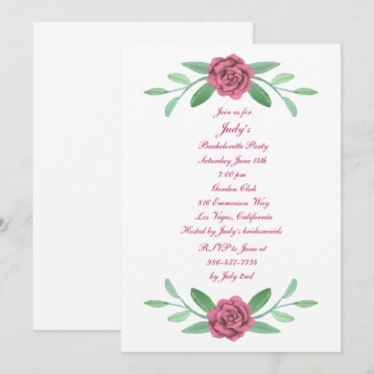 Pink Floral Greenery Foliage Bachelorette Party Kaart (Voorkant / Achterkant)