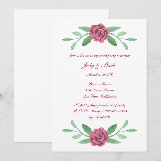 Pink Floral Greenery Foliage Engagement Party Kaart (Voorkant / Achterkant)