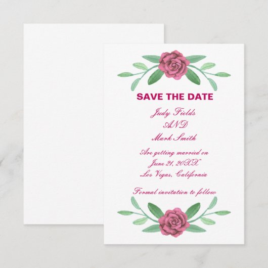Pink Floral Greenery Foliage Save the Date Kaart (Voorkant / Achterkant)