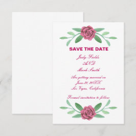 Pink Floral Greenery Foliage Save the Date Kaart