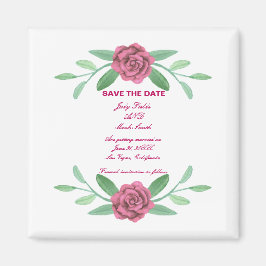 Pink Floral Greenery Foliage Save the Date Magneet