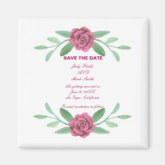 Pink Floral Greenery Foliage Save the Date Magneet (Voorkant)