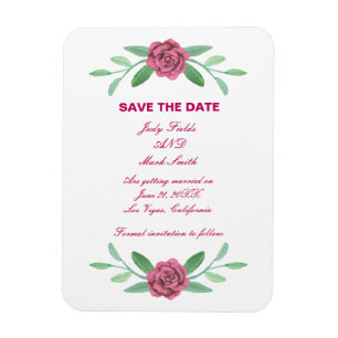 Pink Floral Greenery Foliage Save the Date Magneet