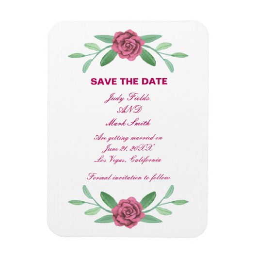 Pink Floral Greenery Foliage Save the Date Magneet (Verticaal)