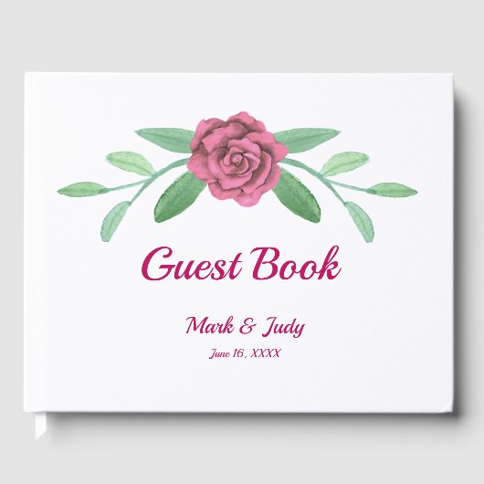 Pink Floral Greenery Foliage Wedding Gastenboek (Voorkant)