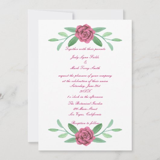 Pink Floral Greenery Foliage Wedding Invitation Kaart (Voorkant)