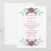Pink Floral Greenery Foliage Wedding Invitation Kaart (Voorkant / Achterkant)