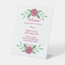 Pink Floral Greenery Foliage Wedding Pedestal Sign