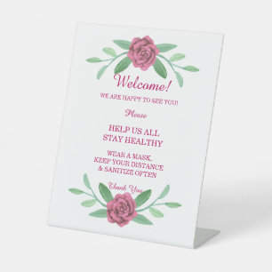 Pink Floral Greenery Foliage Wedding Pedestal Sign Reclamebord Met Voetstuk