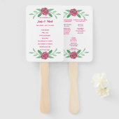 Pink Floral Greenery Foliage Wedding Programme Handwaaier (Voorkant en achterkant)
