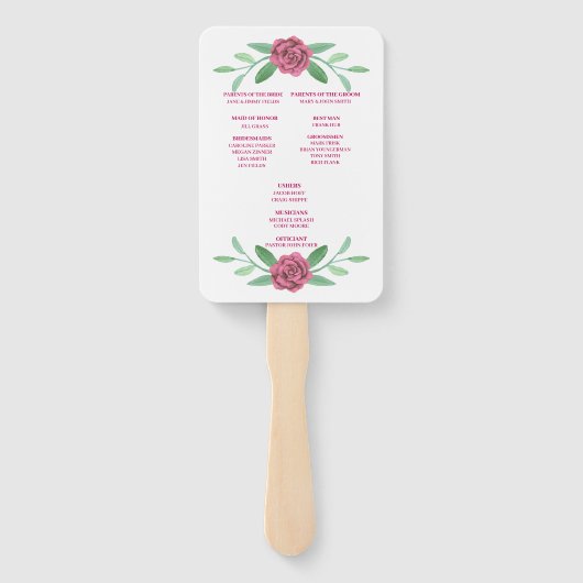 Pink Floral Greenery Foliage Wedding Programme Handwaaier (Achterkant)