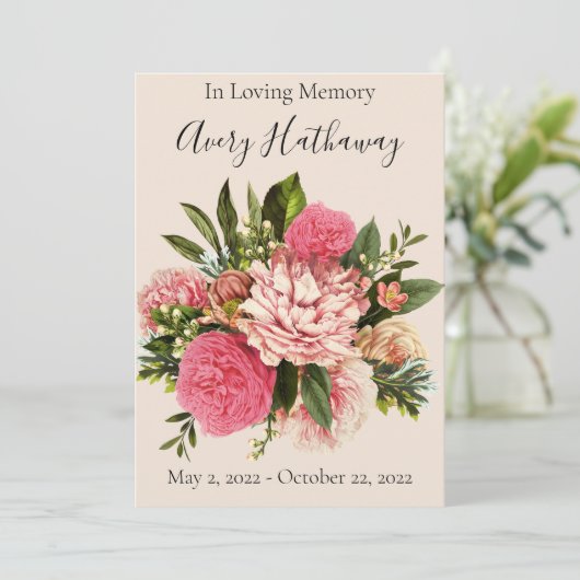 Pink Floral Greenery Funeral Memorial Programme Kaart (Staand voorkant)