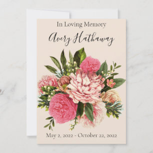 Pink Floral Greenery Funeral Memorial Programme Kaart