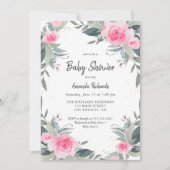 Pink Floral Greenery Girl Baby shower Invitation Kaart (Voorkant)