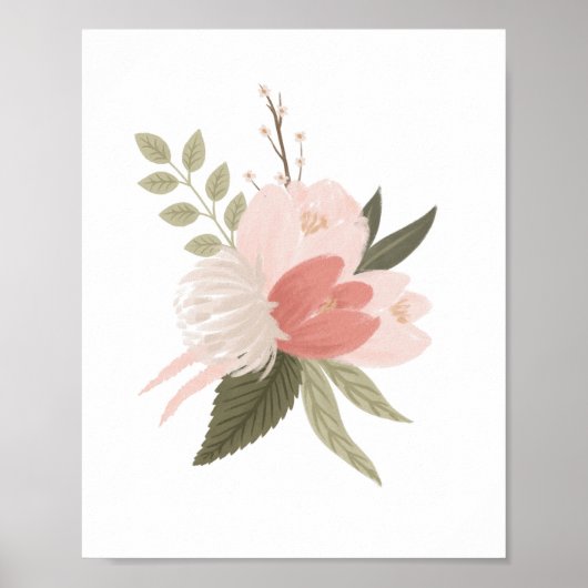 Pink Floral Greenery Girl Nursery Decor Poster (Voorkant)