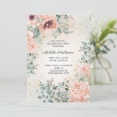 Pink Floral Greenery Gold Glitter 75th Birthday Kaart (Staand voorkant)