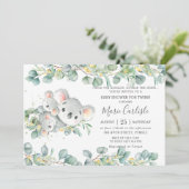 Pink Floral Greenery Koala Baby shower Twins   Kaart (Staand voorkant)