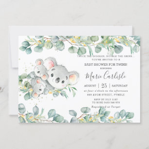 Pink Floral Greenery Koala Baby shower Twins   Kaart