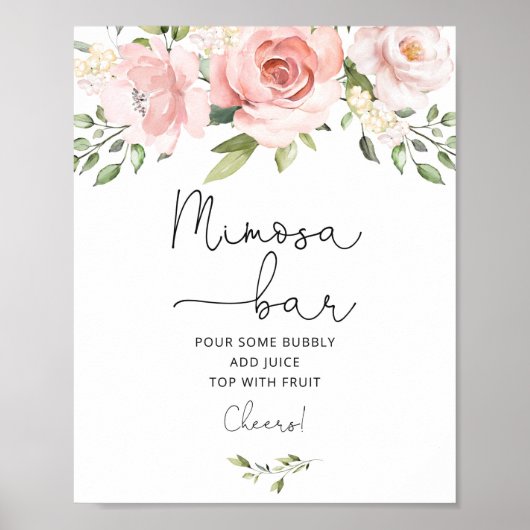 Pink floral greenery Mimosa bar Poster (Voorkant)