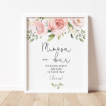 Pink floral greenery Mimosa bar Poster<br><div class="desc">Pink floral greenery Mimosa bar table sign.
Matching items available.</div>