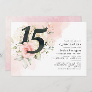 Pink Floral Greenery Quinceanera 15th Birthday Kaart