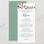 Pink Floral Greenery Waterverf Wreath Wedding Menu (Voorkant / Achterkant)