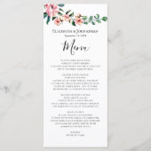 Pink Floral Greenery Waterverf Wreath Wedding Menu (Voorkant)