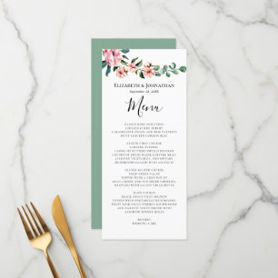 Pink Floral Greenery Waterverf Wreath Wedding Menu