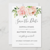 Pink Floral Greenery Wedding Save the Date Kaart (Voorkant)