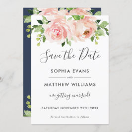 Pink Floral Greenery Wedding Save the Date Kaart