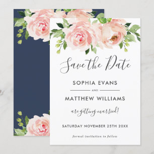 Pink Floral Greenery Wedding Save the Date Kaart