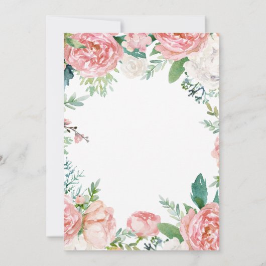 Pink Floral Greenery Wreath Girl Baptisme Kaart (Achterkant)