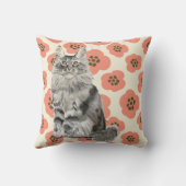 Pink Floral Grey Maine Coon Cat Kussen (Achterkant)