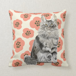 Pink Floral Grey Maine Coon Cat Kussen