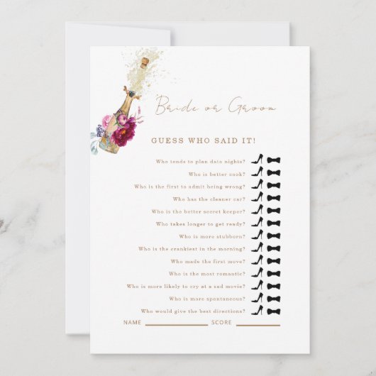 Pink Floral Guess die zei het douche spel Kaart (Voorkant)