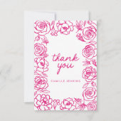 Pink Floral Hand getrokken grillig dank u Bedankkaart (Voorkant)