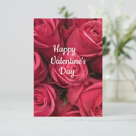 Pink Floral Happy Valentine's Day Kaart (Staand voorkant)