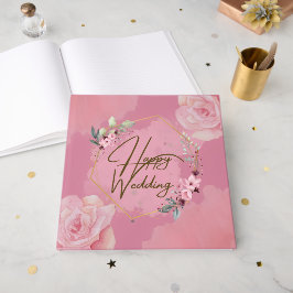 Pink Floral Happy Wedding Gastboek Gastenboek