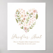 Pink Floral Heart Baby shower Pacifier Hunt Sign Poster (Voorkant)