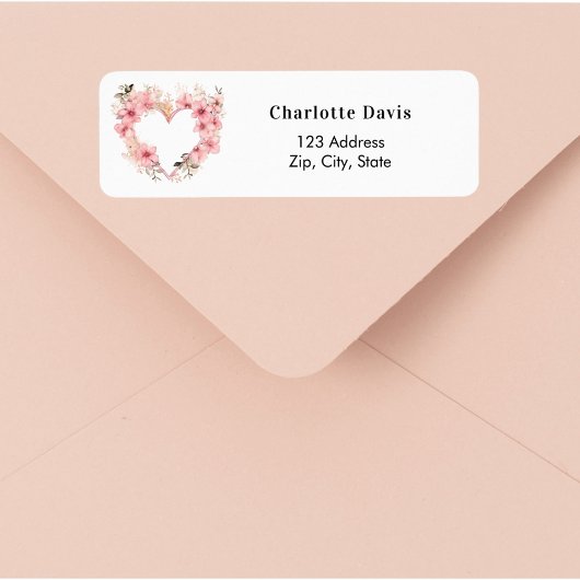 Pink floral heart return address etiket