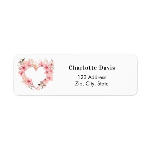 Pink floral heart return address etiket (Voorkant)