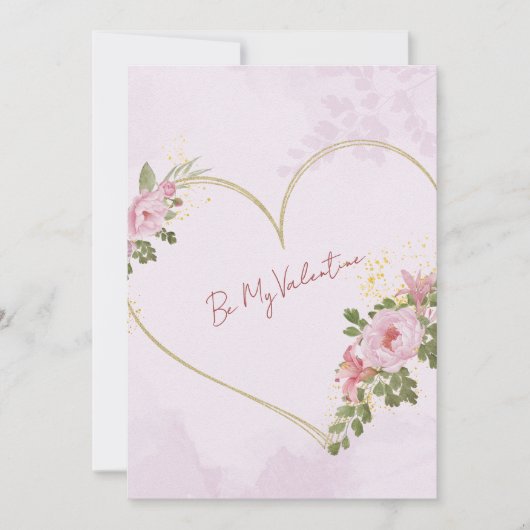 Pink Floral Heart Valentine Card Feestdagenkaart (Voorkant)