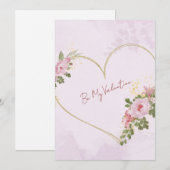 Pink Floral Heart Valentine Card Feestdagenkaart (Voorkant / Achterkant)