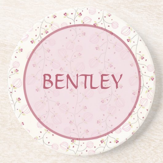 Pink Floral Hearts Gepersonaliseerd Onderzetter Dr (Voorkant)